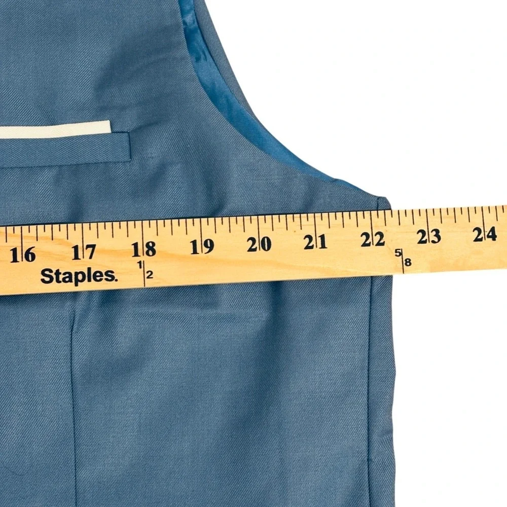 Coofandy Suit Vest Mens Large Blue V-Neck 5-Button Adjustable Back Waistcoat